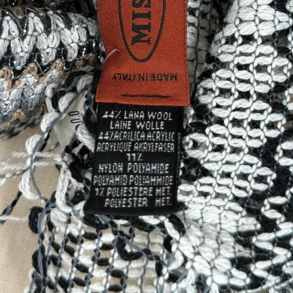 Vintage Missoni Scarf, Silver Gray Tan Zigzag, Wool Blend, Fringe, Italy, NWT - Picture 7 of 8